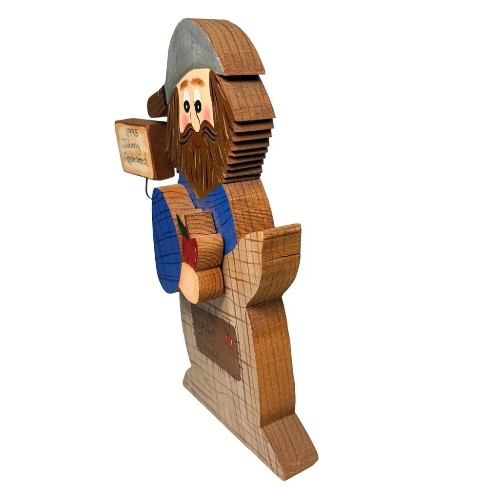 Vintage 1995 Johnny Appleseed Hand Painted Wood Folk Art Wall Decor Signed 7" - Picture 7 of 10